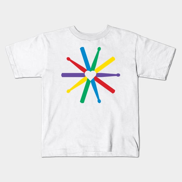 Rainbow Drumsticks Kids T-Shirt by drummingco